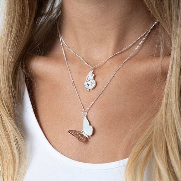 Steff Wildwood Rose Gold & Silver Diamond Folding Butterfly Pendant Necklace