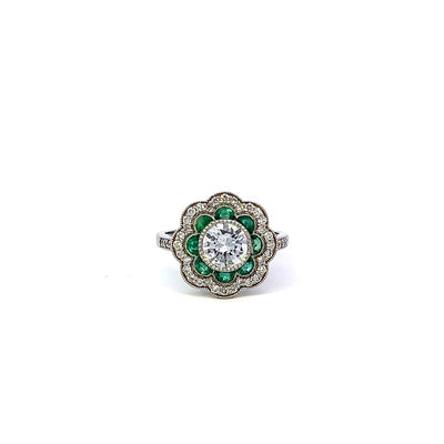 Platinum, Diamond & Emerald Art Deco Style Ring