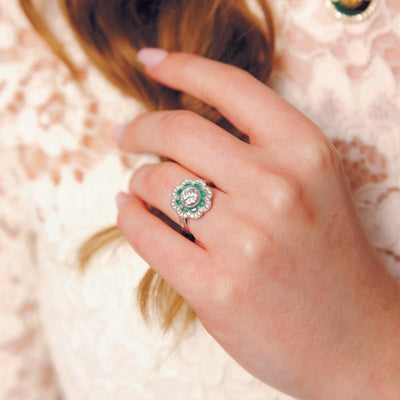 Platinum, Diamond & Emerald Art Deco Style Ring