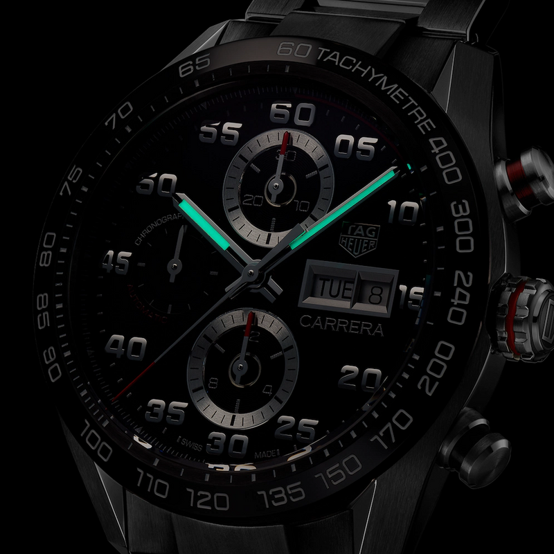 TAG Heuer Carrera 44mm Black Dial Bracelet Chronograph Men&