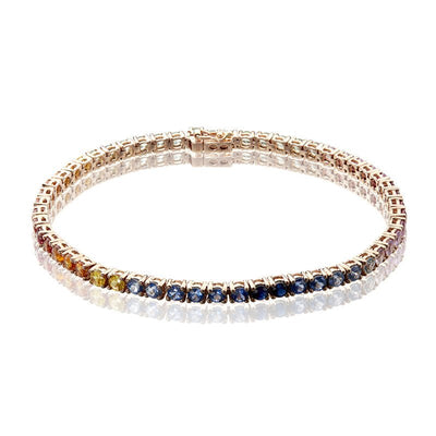 9ct Rose Gold & Multi-Coloured Sapphire Tennis Bracelet - Steffans Jewellers