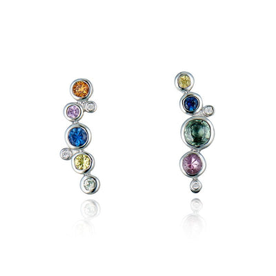 9ct White Gold & Multi-Coloured Sapphire Earrings - Steffans Jewellers