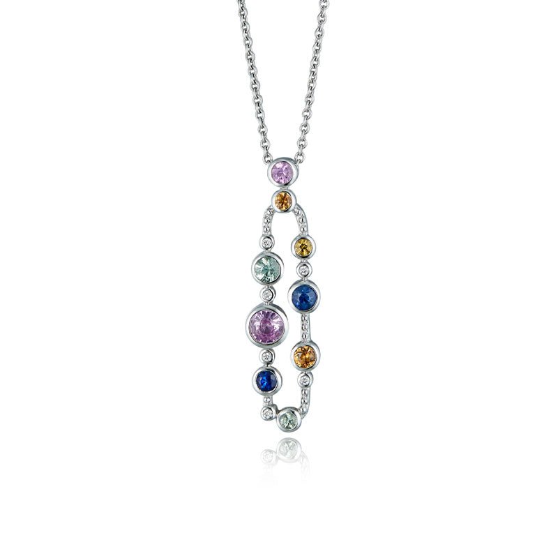 9ct White Gold & Multi-Coloured Sapphire Loop Pendant - Steffans Jewellers