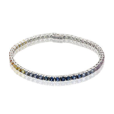 9ct White Gold & Multi-Coloured Sapphire Tennis Bracelet - Steffans Jewellers