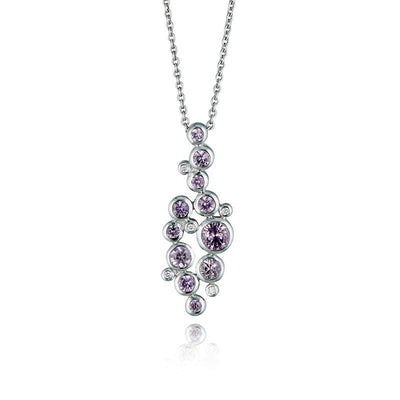9ct White Gold & Pink Sapphire Multi-Stone Pendant Necklace - Steffans Jewellers