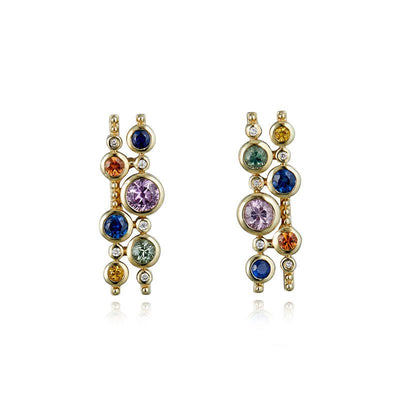 9ct Yellow Gold & Multi-Coloured Sapphire Climber Earrings - Steffans Jewellers