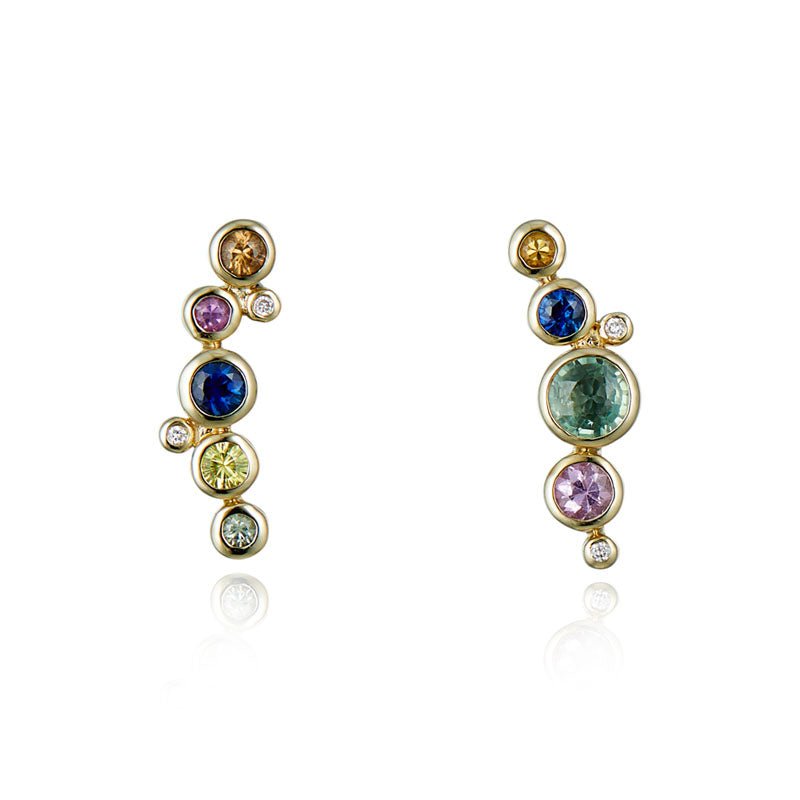 9ct Yellow Gold & Multi-Coloured Sapphire Earrings - Steffans Jewellers