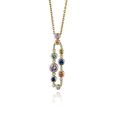 9ct Yellow Gold & Multi-Coloured Sapphire Loop Pendant - Steffans Jewellers