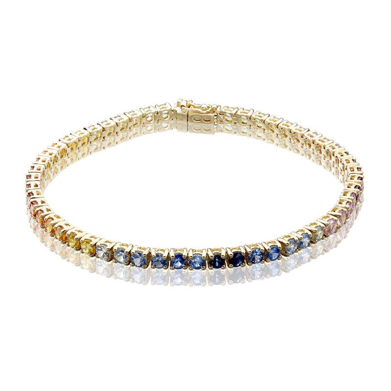 9ct Yellow Gold & Multi-Coloured Sapphire Tennis Bracelet - Steffans Jewellers
