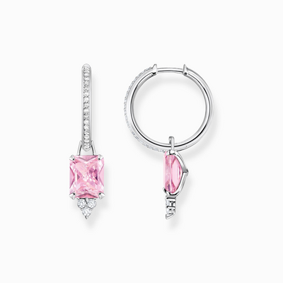 Thomas Sabo Silver Hoop Earrings With Pink And White Stones
