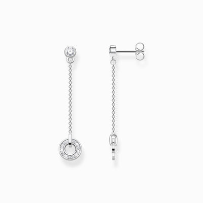 Thomas Sabo Silver Drop Stud Earrings Circle With White Stones