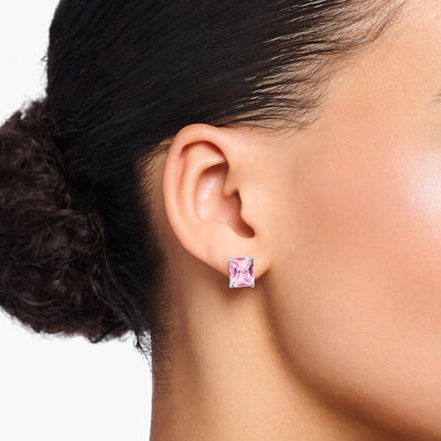Thomas Sabo Silver Hoop Stud Earrings With Pink Stone