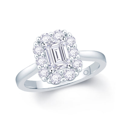 Platinum 0.50ct Emerald Cut Diamond Cluster Ring