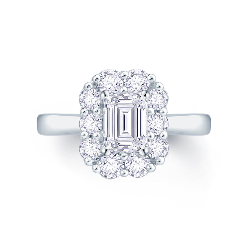 Platinum 0.50ct Emerald Cut Diamond Cluster Ring
