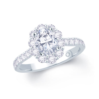 Platinum1.15ct Oval Diamond Cluster Ring with Diamond Shoulders