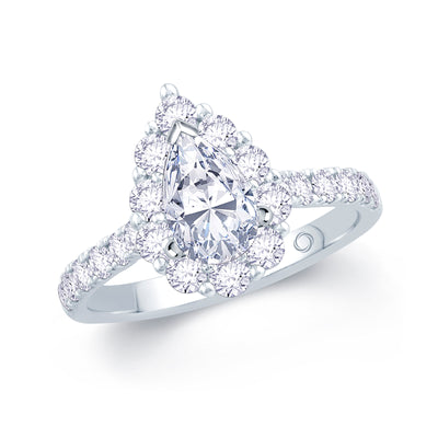 Platinum 0.40ct Pear Diamond Cluster Ring with Diamond Shoulders