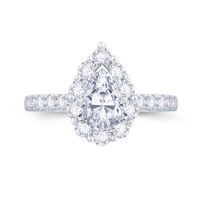 Platinum 0.40ct Pear Diamond Cluster Ring with Diamond Shoulders