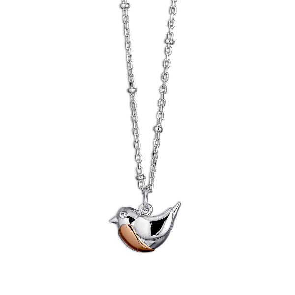 Silver & Rose Gold Vermeil Robin Pendant with chain