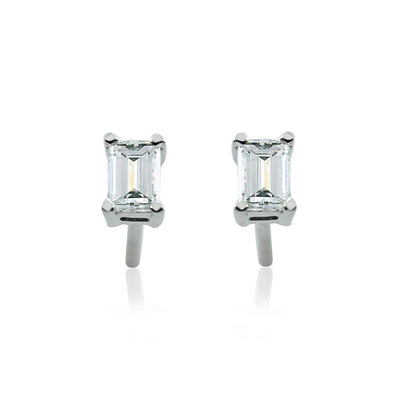 Steffans Emerald Cut Diamond Claw Set Platinum Stud Earrings (0.20cts)