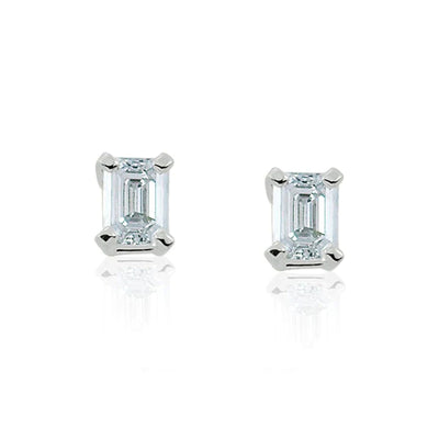 Steffans Emerald Cut Diamond Claw Set Platinum Stud Earrings (0.35ct)