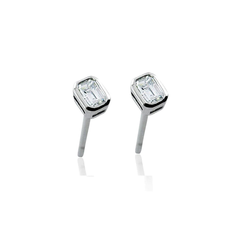 Steffans Emerald Cut Diamond Rub-Over Platinum Stud Earrings (0.18ct)