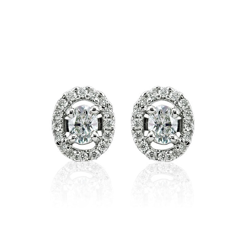 Steffans Oval Shaped Diamond Micro Set Frame Platinum Cluster Stud Earrings (0.20cts)