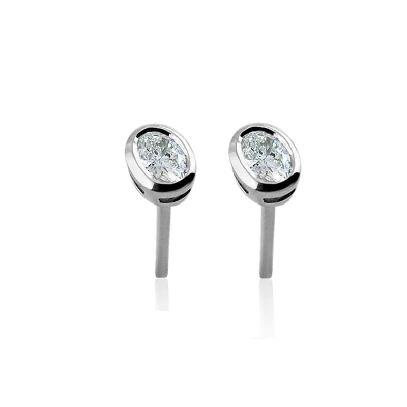 Steffans Oval Shaped Diamond Rub-Over Platinum Stud Earrings (0.18ct)