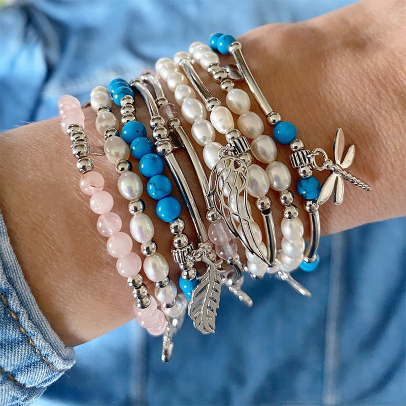 Steff Wildwood Silver & Turquoise Bead Bracelet With Dragonfly Charm
