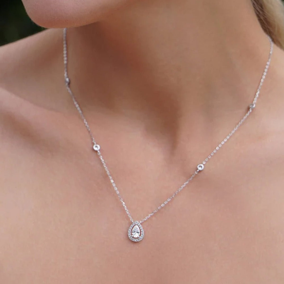 CARAT* London Sterling Silver Emile Pear Borderset Pendant Necklace - Steffans Jewellers