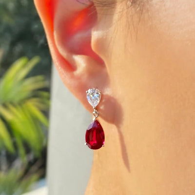 CARAT* London Arabella Double Pear Drop Earrings Ruby