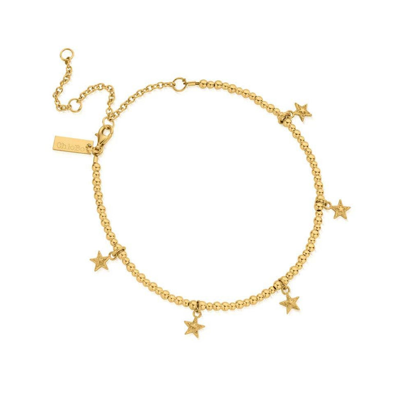 ChloBo Gold Mini Cute Multi Star Anklet - Steffans Jewellers