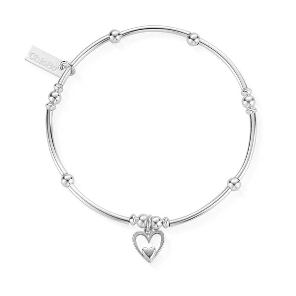 ChloBo Heart In Heart Noodle Ball Silver Bracelet