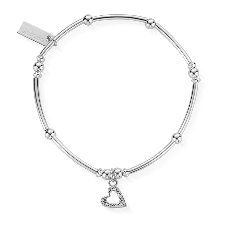 ChloBo Sterling Silver Mini Noodle Ball Patterned Heart Bracelet - Steffans Jewellers