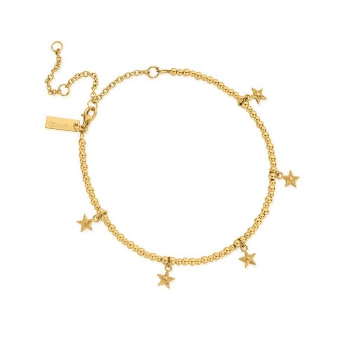 ChloBo Mini Cute Multi Star Yellow Gold Plated Anklet