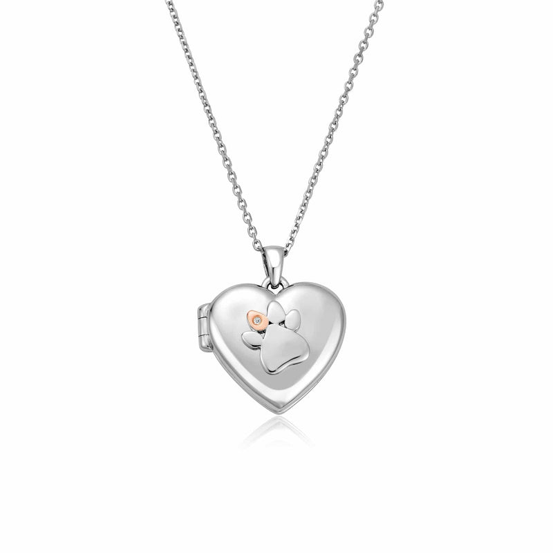 Clogau Paw Print Heart Locket Necklace