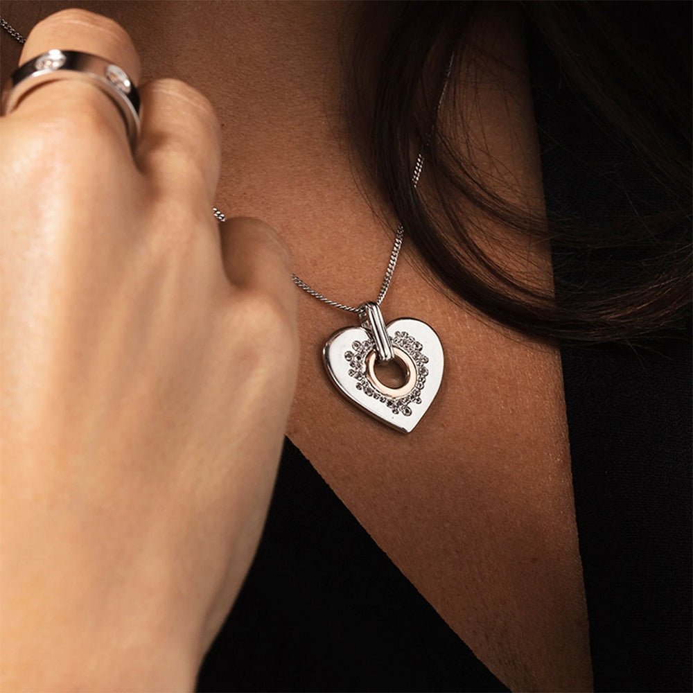 Clogau Cariad Heart Sparkle Silver & Rose Gold Pendant Necklace