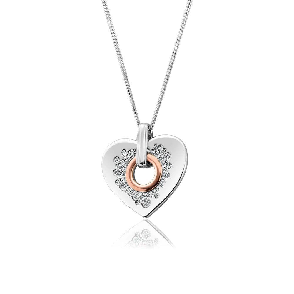 Clogau Cariad Heart Sparkle Silver & Rose Gold Pendant Necklace