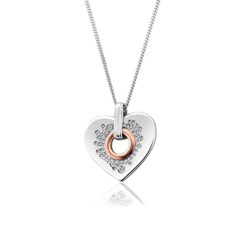 Clogau Cariad Heart Sparkle Silver & Rose Gold Pendant Necklace