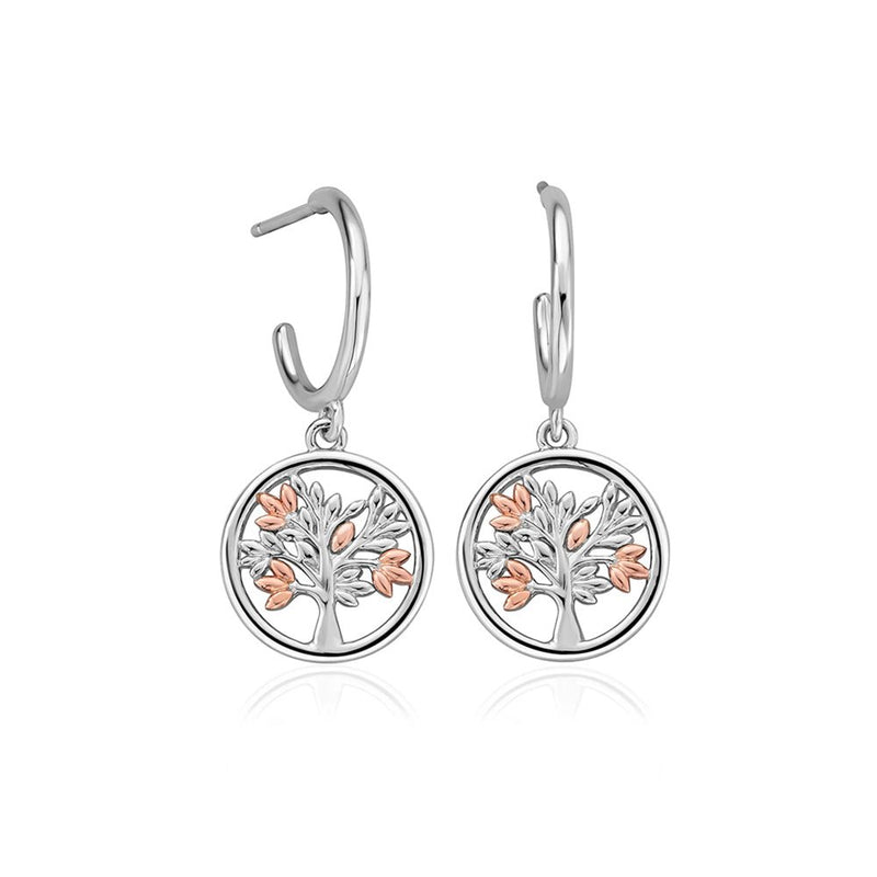 Clogau Tree Of Life Charm Silver & Rose Gold Hoop Earrings