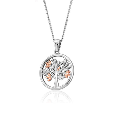 Clogau Tree Of Life Circle Silver & Rose Gold Pendant Necklace