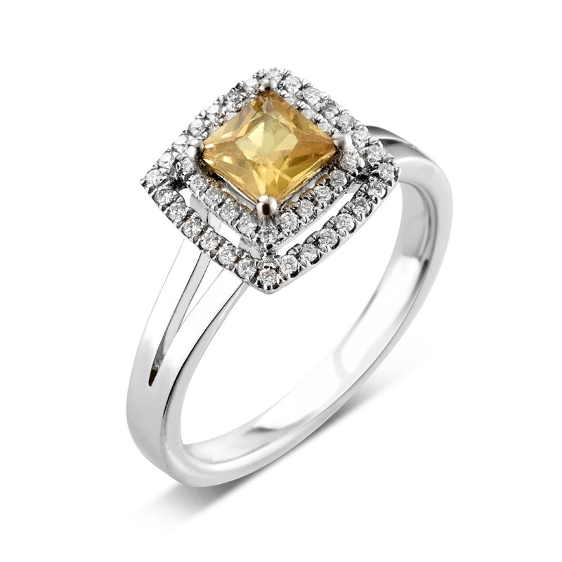 18ct White Gold 4 Claw Ring with a Princess Cut Citrine Centre