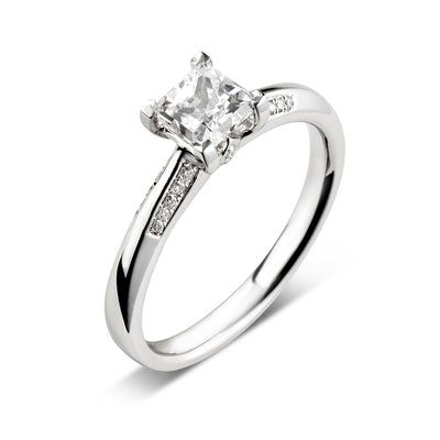 18ct White Gold Tapered Engagement Ring with Princess Cut Diamond