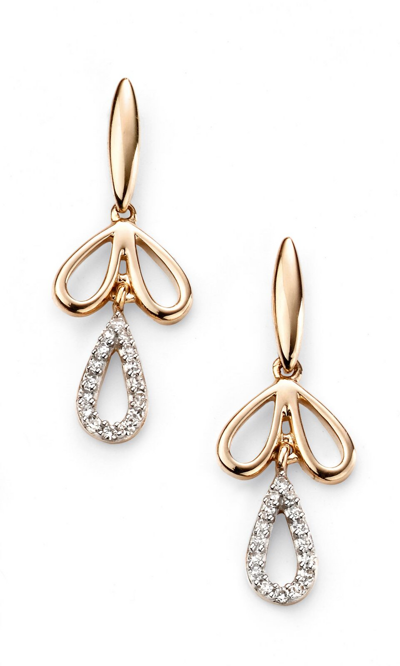 9k Yellow Gold Diamond Petal Drop Earrings