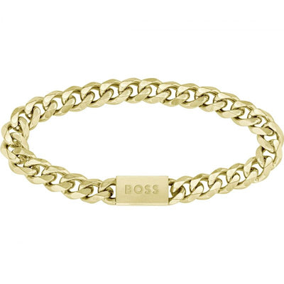 Gents BOSS Chain for Him Light Yellow Gold IP Bracelet - Steffans Jewellers