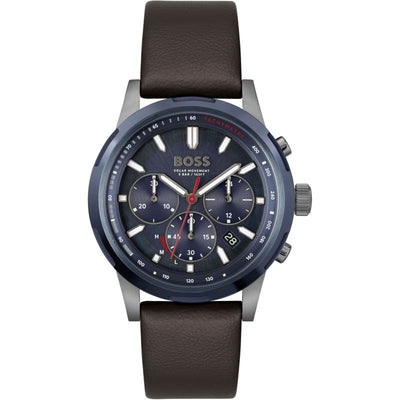 BOSS Solgrade 44mm Recycled Leather Blue Quartz Men's Watch 1514030 - Steffans Jewellers