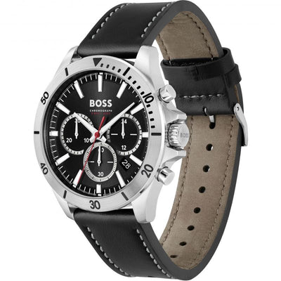 BOSS Troper 44mm Black Leather Quartz Men's Watch 1514055 - Steffans Jewellers
