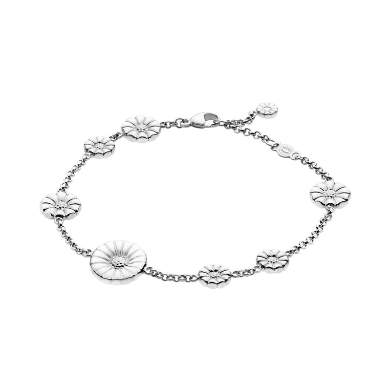 Georg Jensen DAISY Bracelet 550 Silver Rhodium White Enamel 18.5cm - Steffans Jewellers