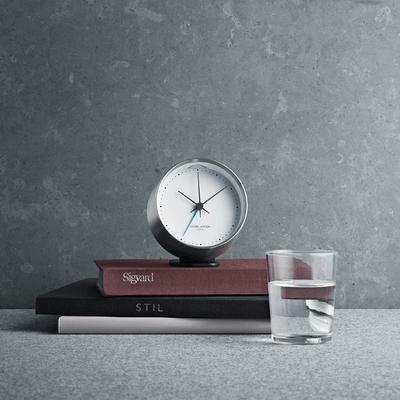 Georg Jensen HK Clock Alarm and Holder in White, 10cm - Steffans Jewellers