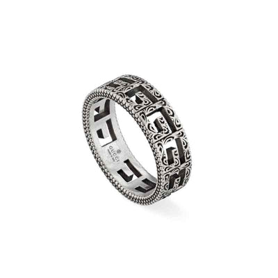 Gucci G-Cube Aged Sterling Silver G Motif Ring 16mm - Steffans Jewellers