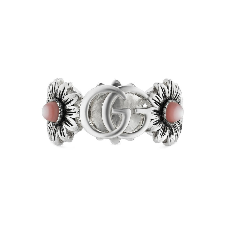 Gucci GG Marmont Sterling Silver and Pink Mother of Pearl Floral Ring - Steffans Jewellers